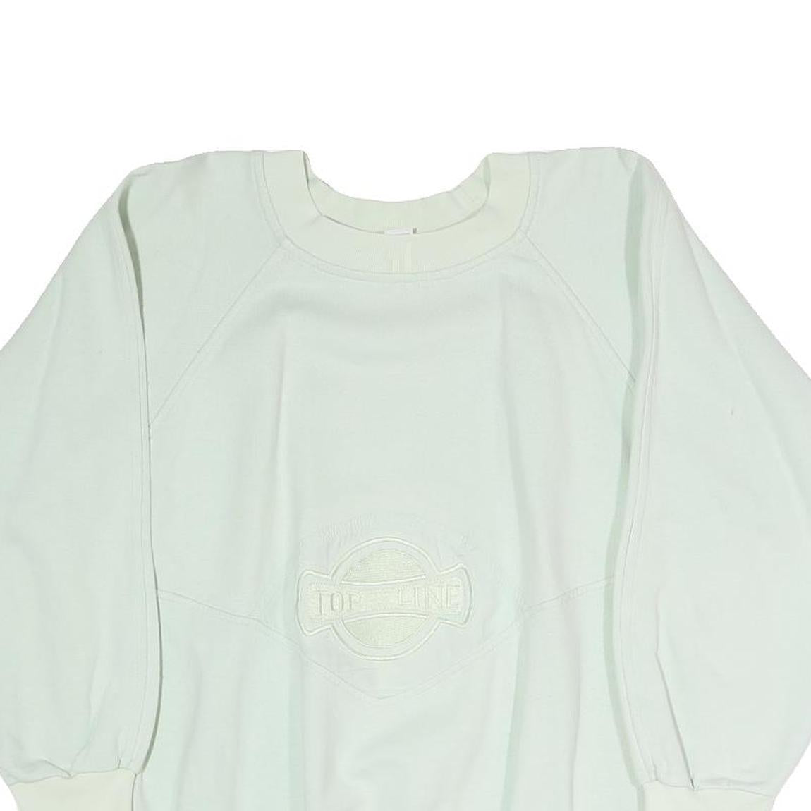 Womens White Sweatshirt Crew Neck S Cotton Blend Pullover Plain Casual Top