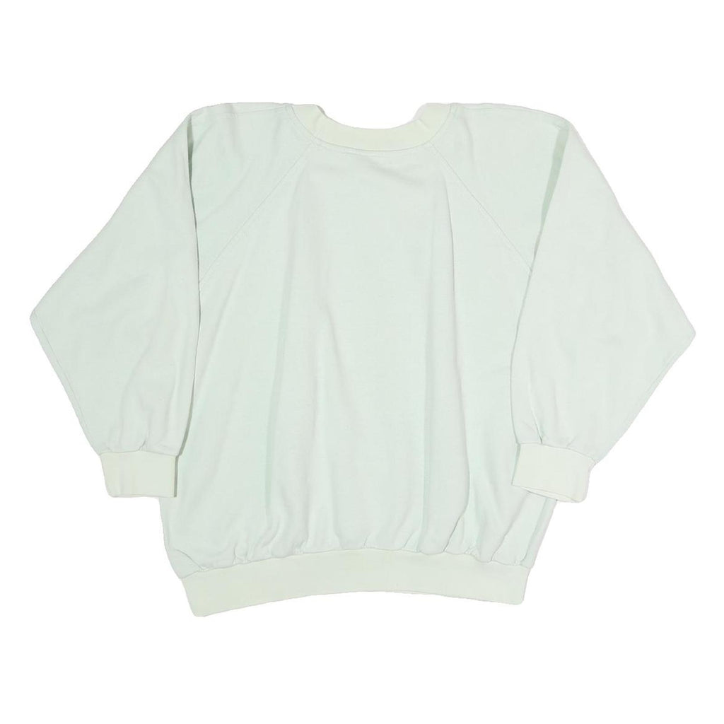Womens White Sweatshirt Crew Neck S Cotton Blend Pullover Plain Casual Top