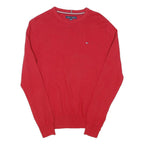 TOMMY HILFIGER Mens Red Plain Crew Neck Basic Knit Jumper S Cotton Blend