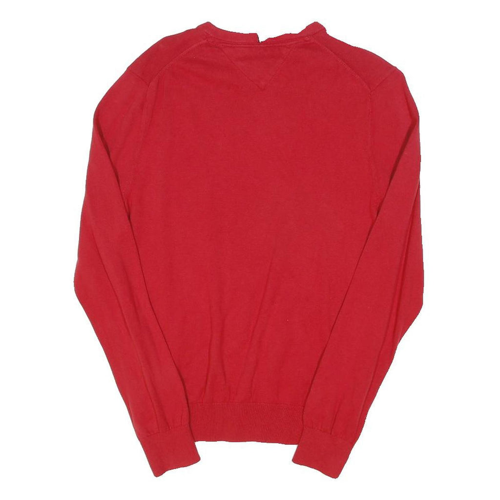 TOMMY HILFIGER Mens Red Plain Crew Neck Basic Knit Jumper S Cotton Blend