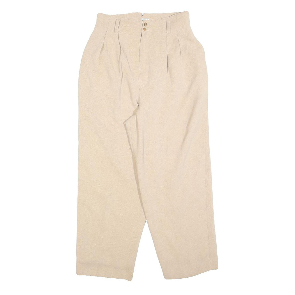 Women Beige Relaxed Fit Straight Leg Trousers W26 L24 Zip Closure Casual