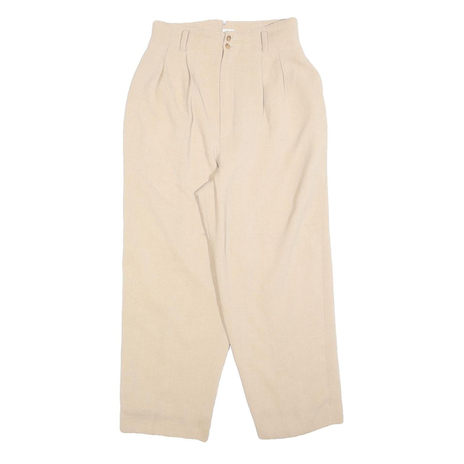 Women Beige Relaxed Fit Straight Leg Trousers W26 L24 Zip Closure Casual