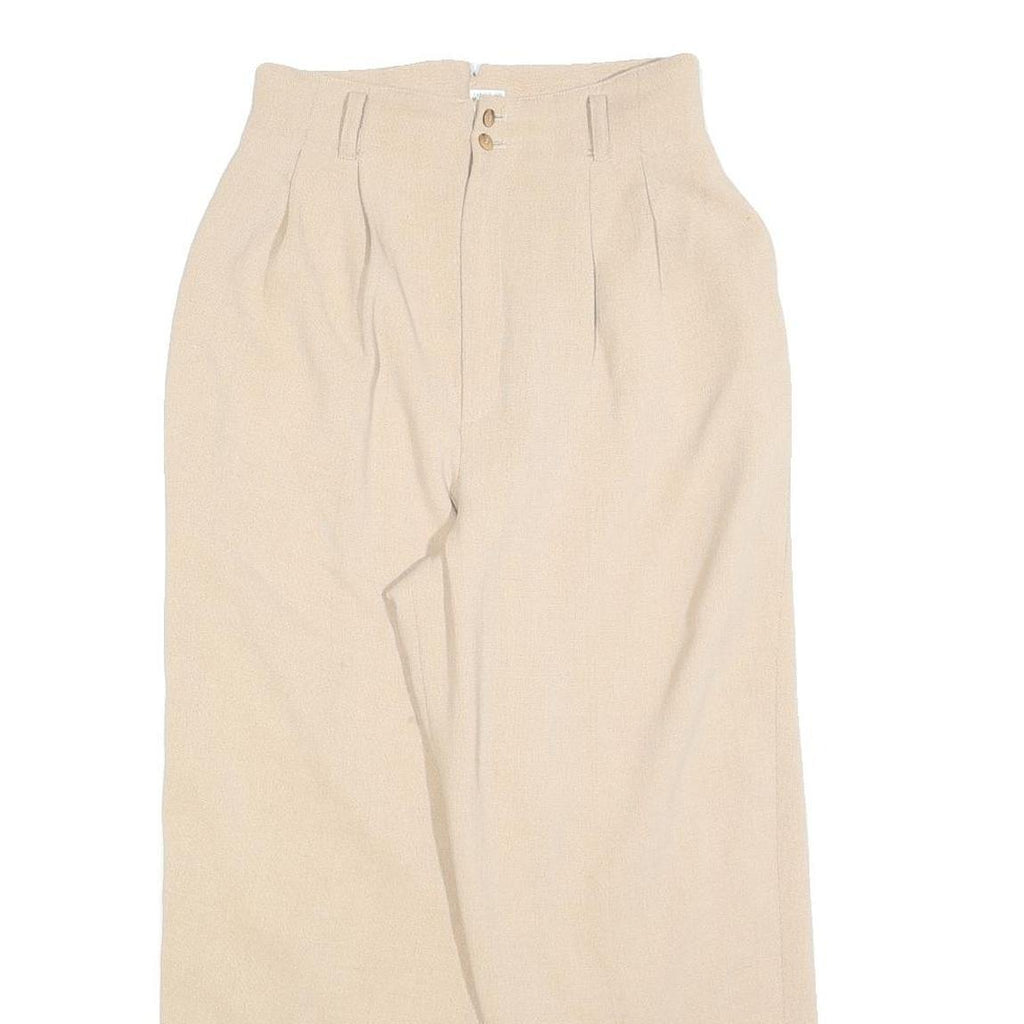 Women Beige Relaxed Fit Straight Leg Trousers W26 L24 Zip Closure Casual