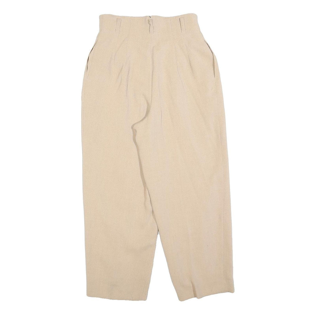 Women Beige Relaxed Fit Straight Leg Trousers W26 L24 Zip Closure Casual