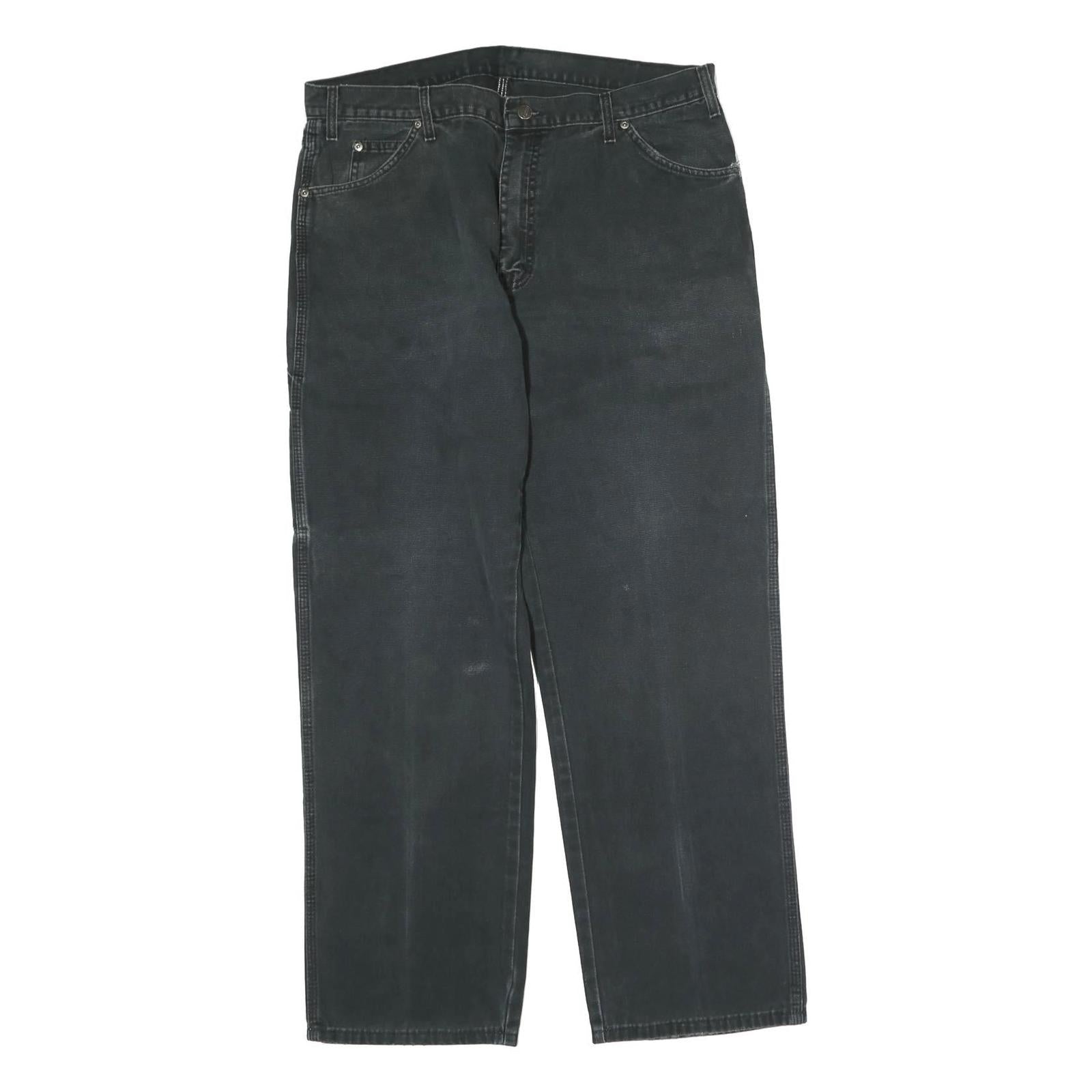 DICKIES Mens Jeans Black Regular Straight Denim W38 L31 Workwear Zip Closure