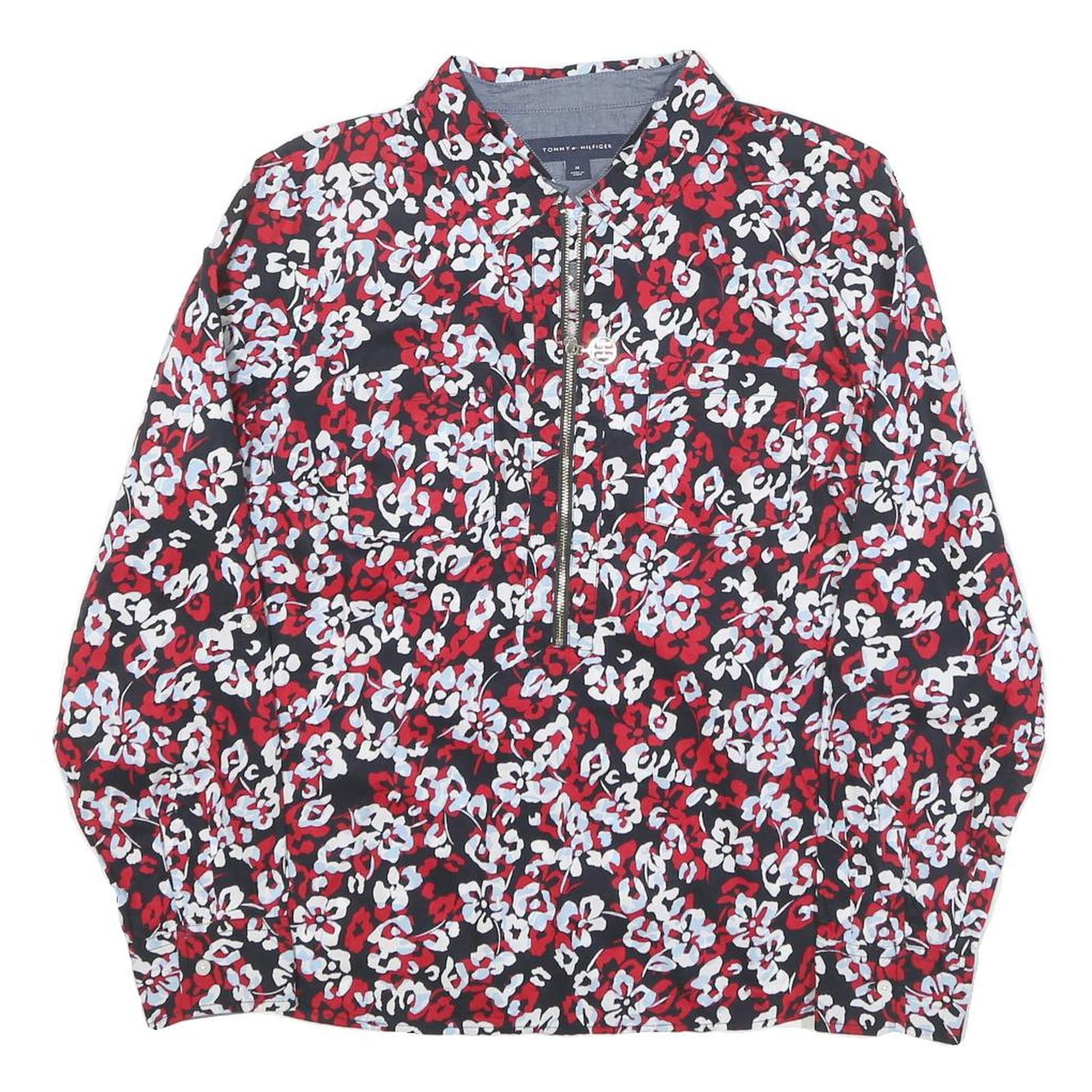 TOMMY HILFIGER Womens Red & White Floral Printed Shirt Long Sleeve Collared M