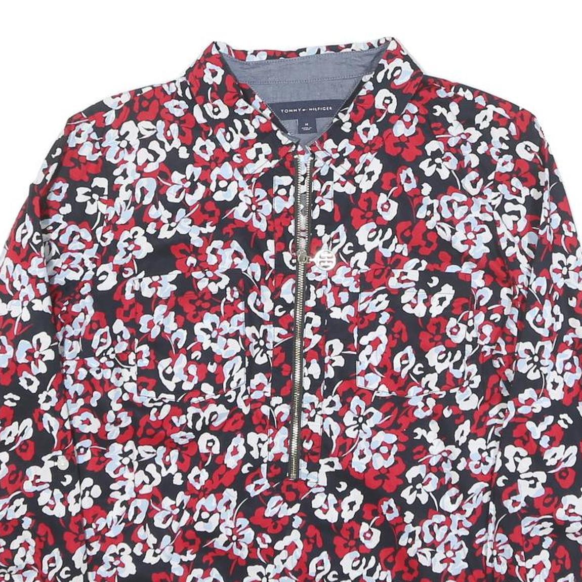 TOMMY HILFIGER Womens Red & White Floral Printed Shirt Long Sleeve Collared M