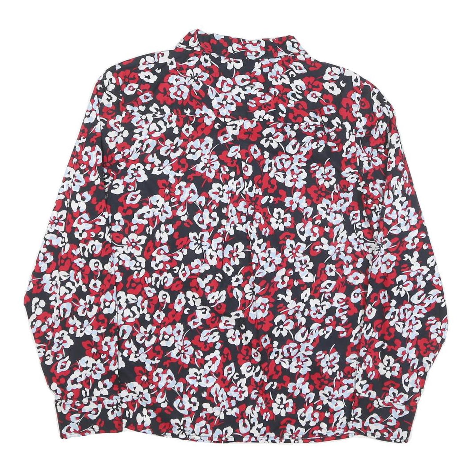 TOMMY HILFIGER Womens Red & White Floral Printed Shirt Long Sleeve Collared M