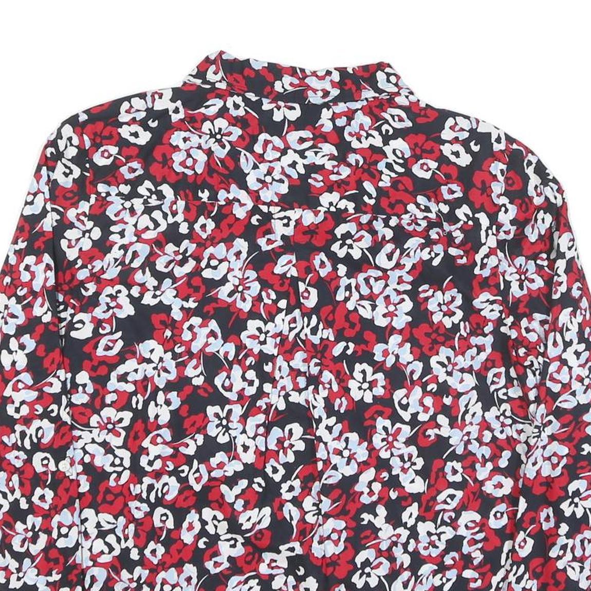 TOMMY HILFIGER Womens Red & White Floral Printed Shirt Long Sleeve Collared M