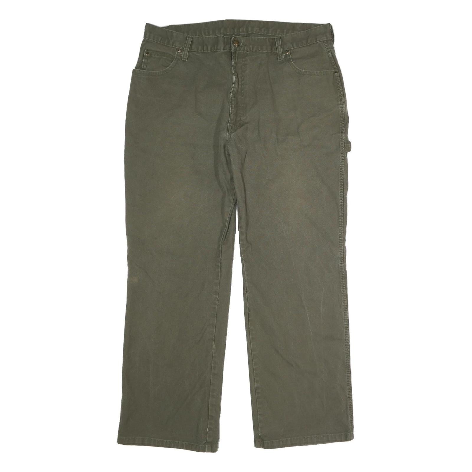DICKIES Mens Cotton Olive Regular Straight Trousers W38 L29 Workwear Casual