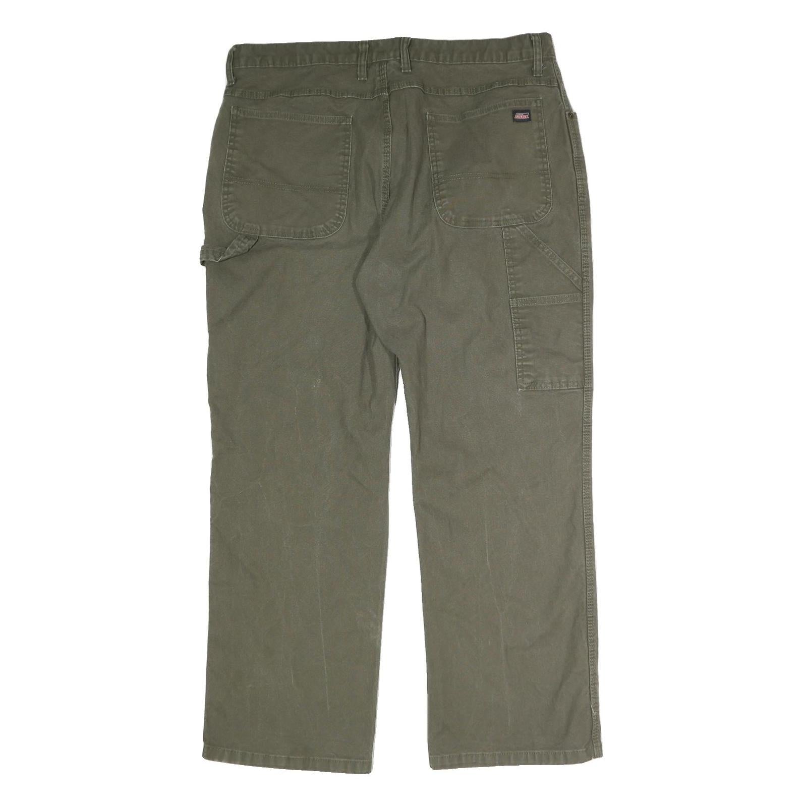 DICKIES Mens Cotton Olive Regular Straight Trousers W38 L29 Workwear Casual