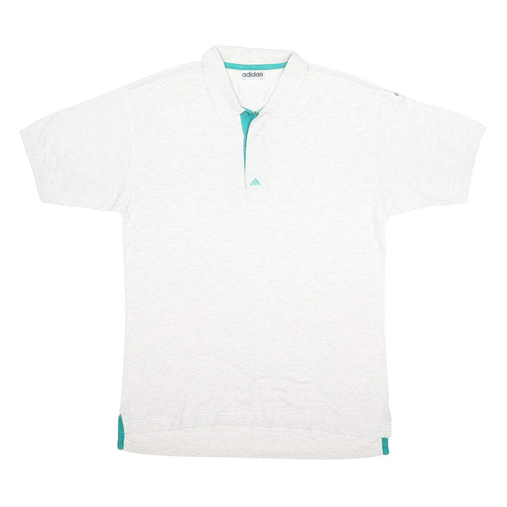 ADIDAS Mens White & Turquoise Polo Shirt L Cotton Short Sleeve Casual Sports