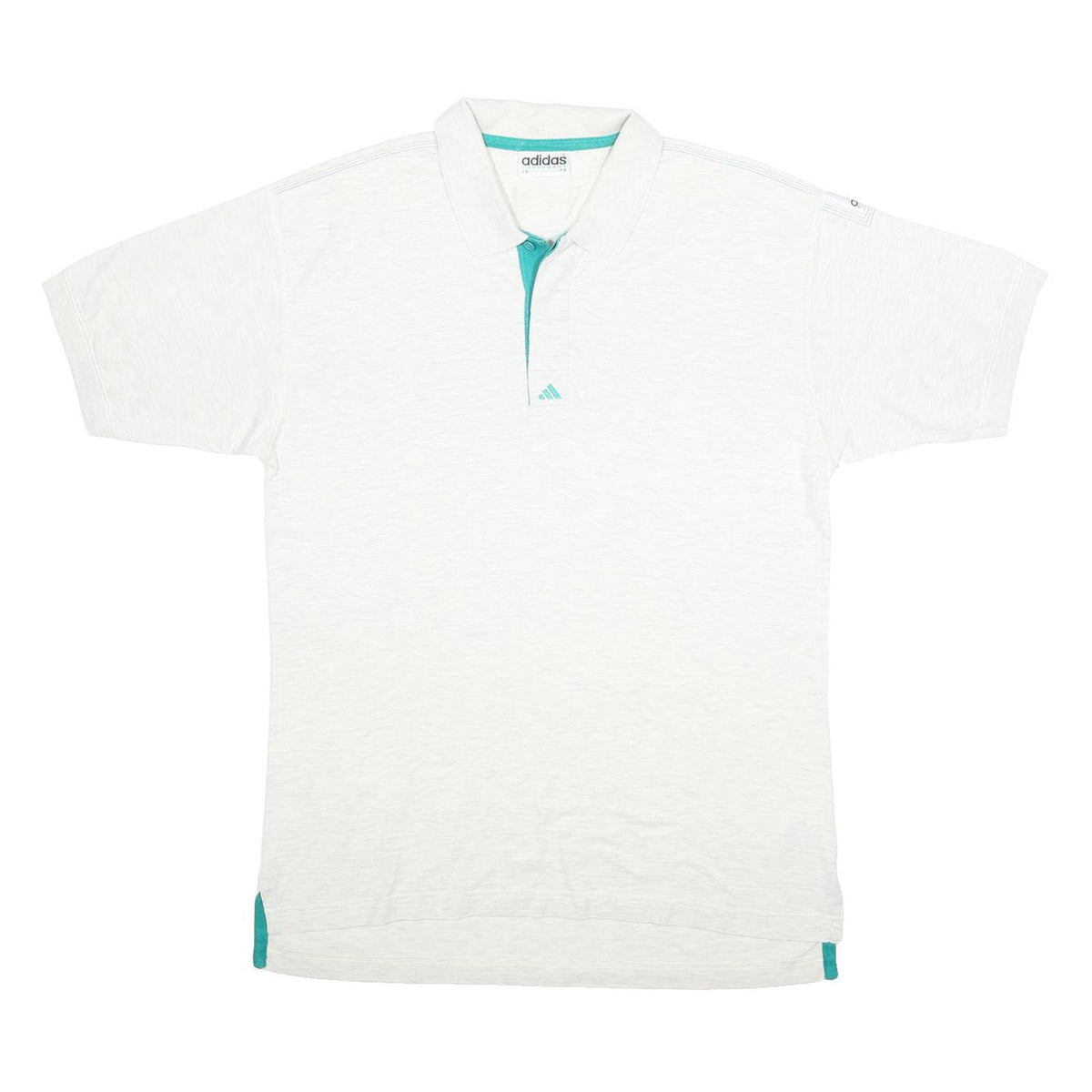 ADIDAS Mens White & Turquoise Polo Shirt L Cotton Short Sleeve Casual Sports