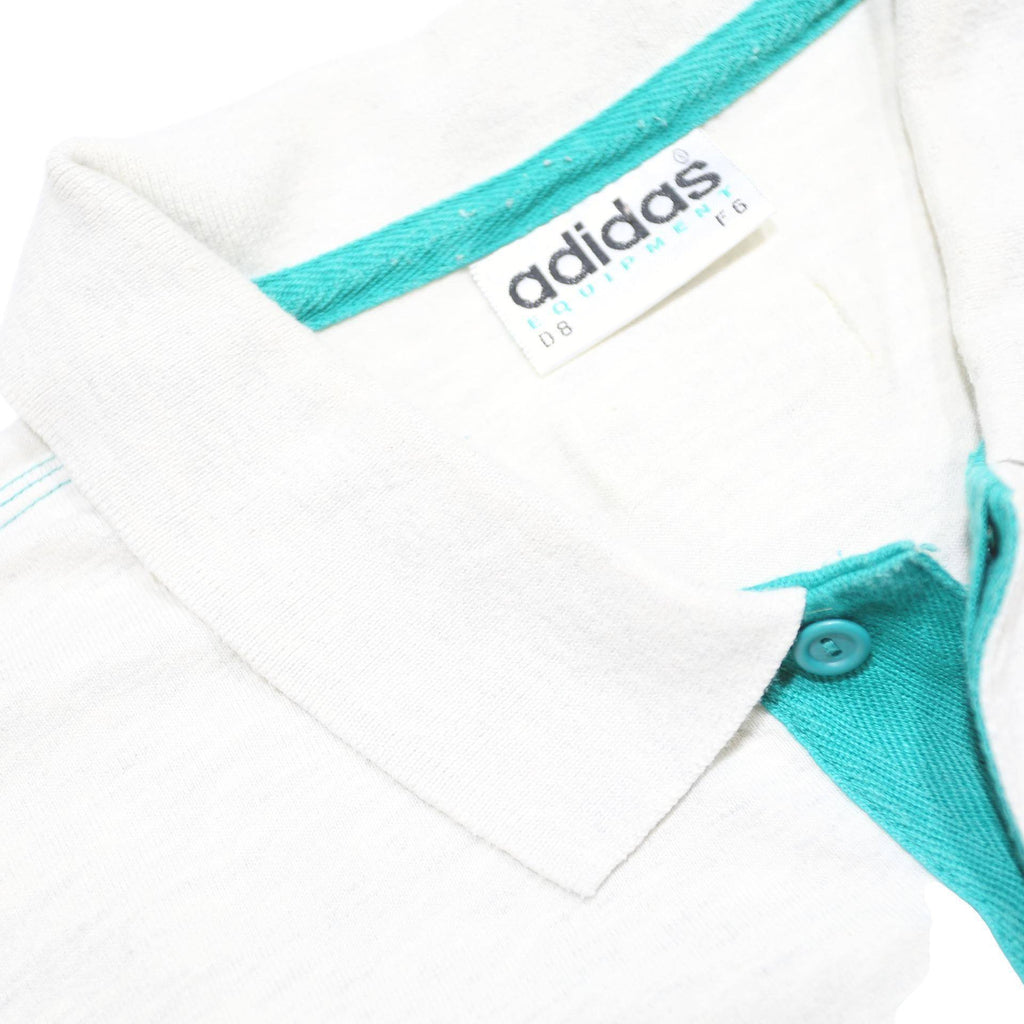 ADIDAS Mens White & Turquoise Polo Shirt L Cotton Short Sleeve Casual Sports