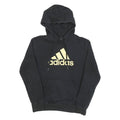 ADIDAS Womens Black Hoodie S Gold Logo Cotton Blend Pullover Hoodie