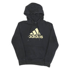 ADIDAS Womens Black Hoodie S Gold Logo Cotton Blend Pullover Hoodie
