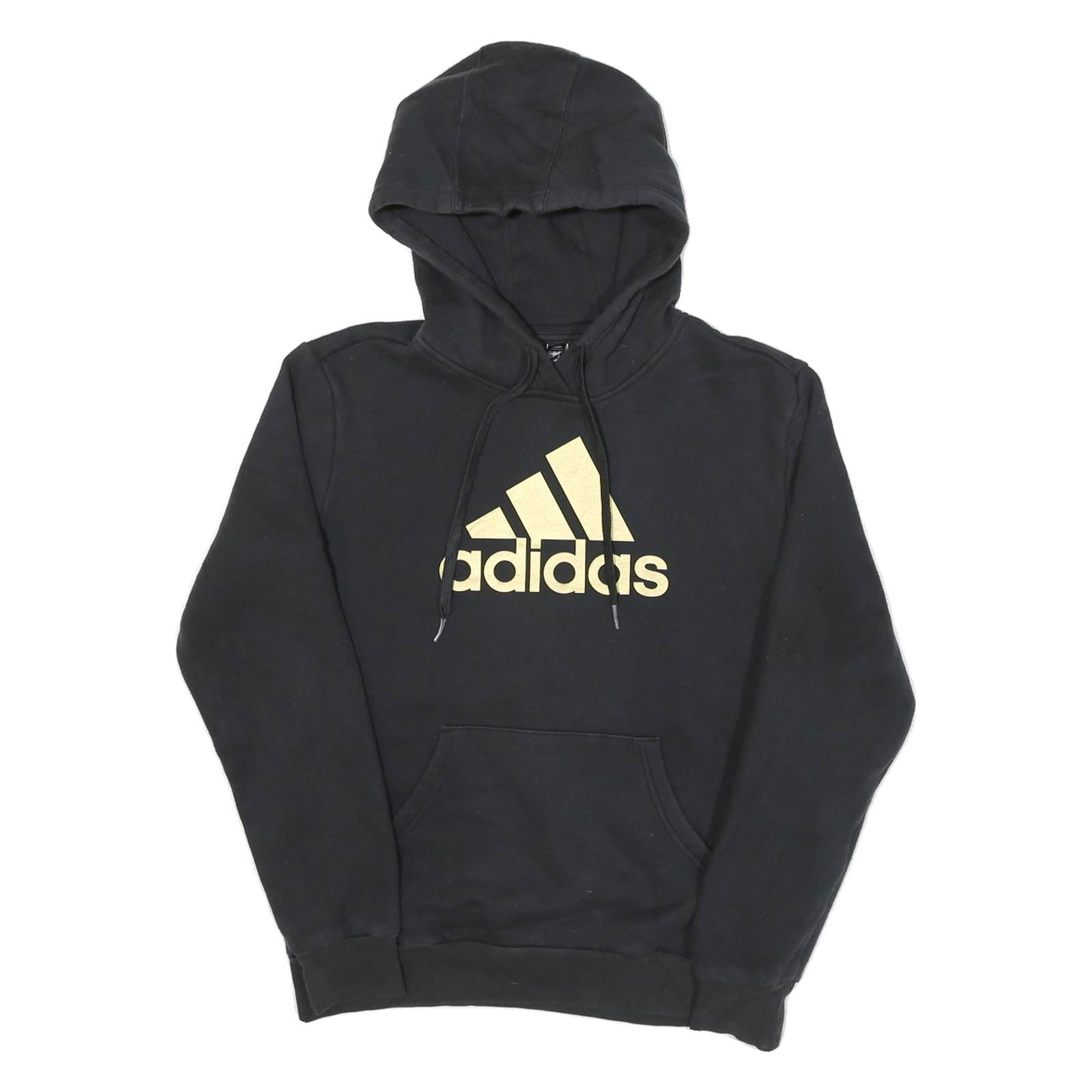 ADIDAS Womens Black Hoodie S Gold Logo Cotton Blend Pullover Hoodie