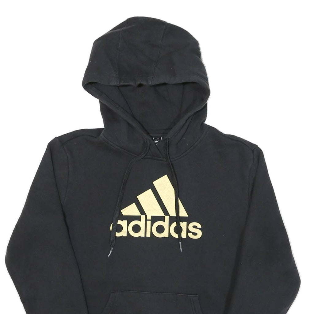 ADIDAS Womens Black Hoodie S Gold Logo Cotton Blend Pullover Hoodie