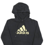 ADIDAS Womens Black Hoodie S Gold Logo Cotton Blend Pullover Hoodie