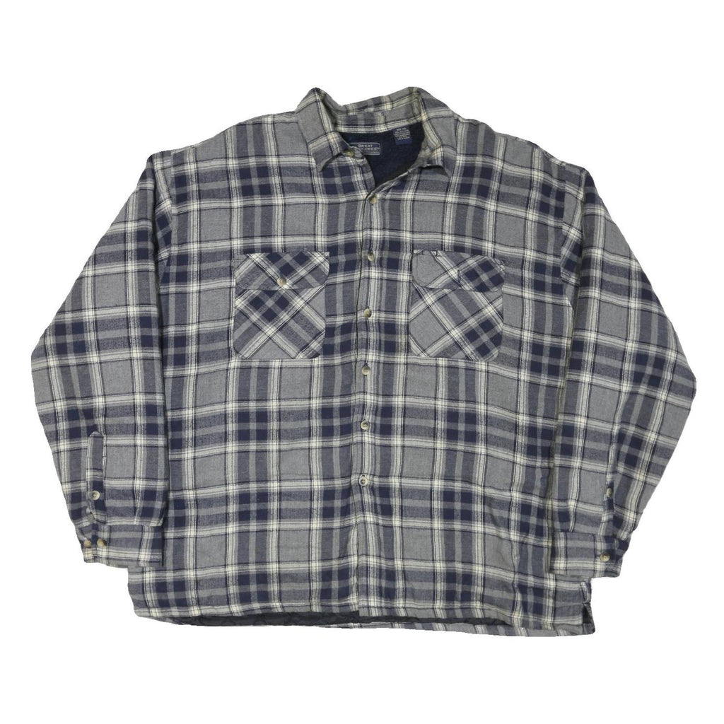 GREAT NORTHWEST Mens Blue & Grey Check Shirt 2XL Cotton Blend Casual Button Up