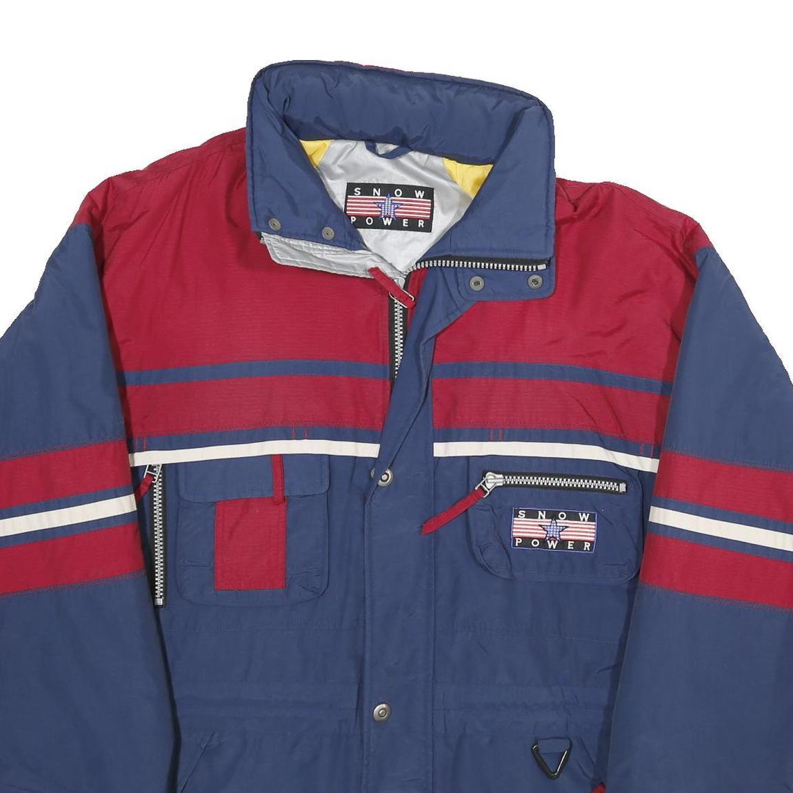 RODEO Mens Blue & Red Snow Power Nylon Zip Jacket XL Water Resistant Retro