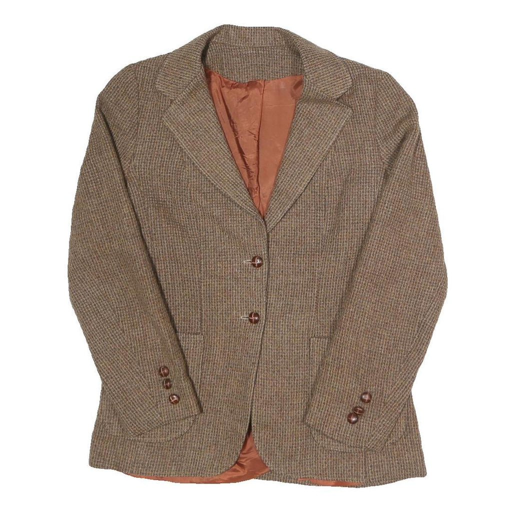 LARRY LEVINE Womens Brown Wool Check Single Breasted Blazer Jacket S Wool
