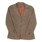 LARRY LEVINE Womens Brown Wool Check Single Breasted Blazer Jacket S Wool