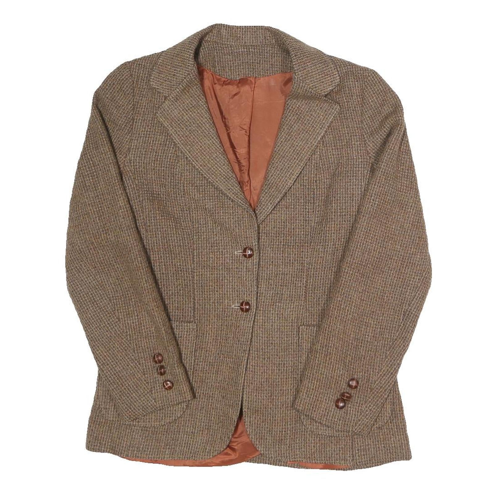 LARRY LEVINE Womens Brown Wool Check Single Breasted Blazer Jacket S Wool