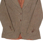 LARRY LEVINE Womens Brown Wool Check Single Breasted Blazer Jacket S Wool