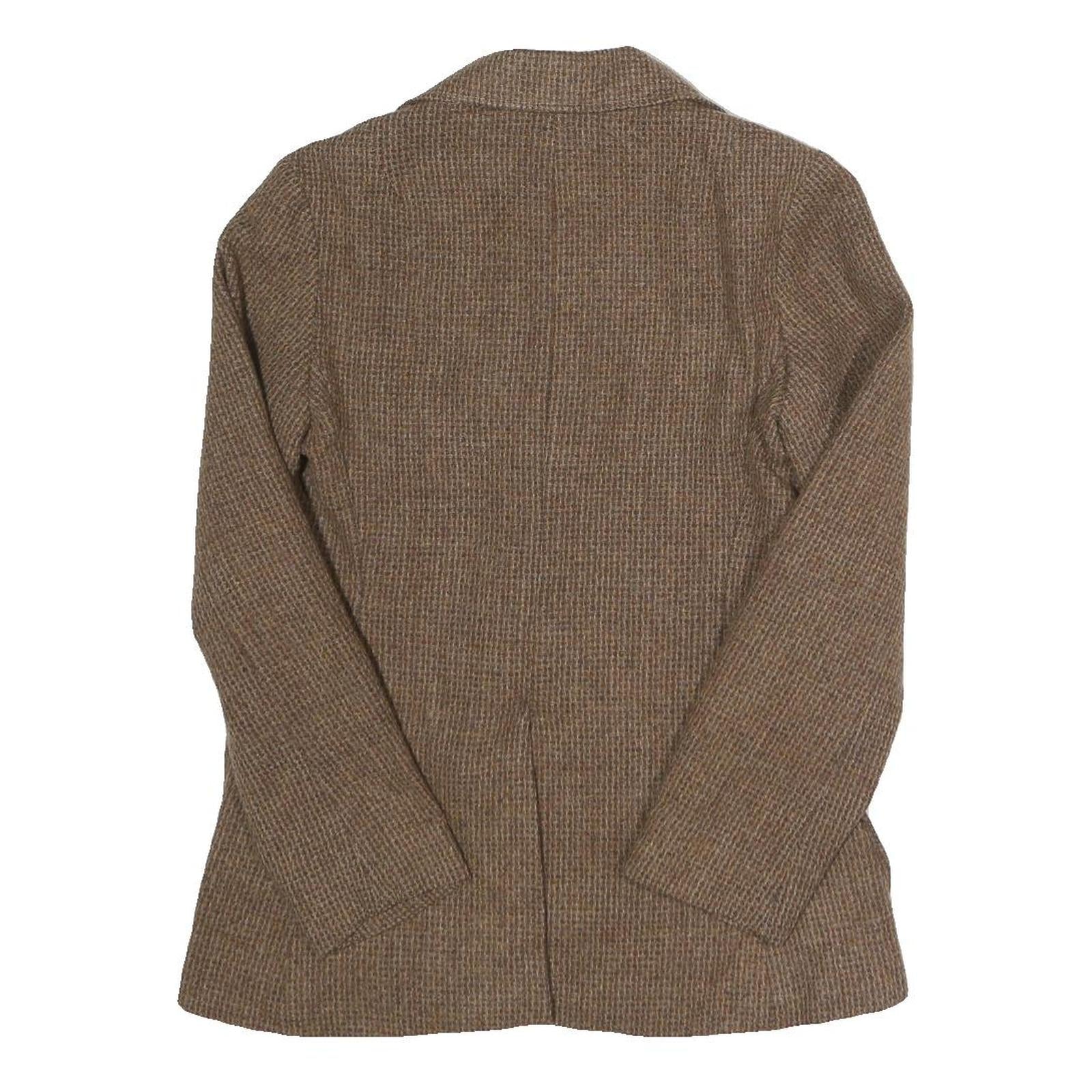 LARRY LEVINE Womens Brown Wool Check Single Breasted Blazer Jacket S Wool