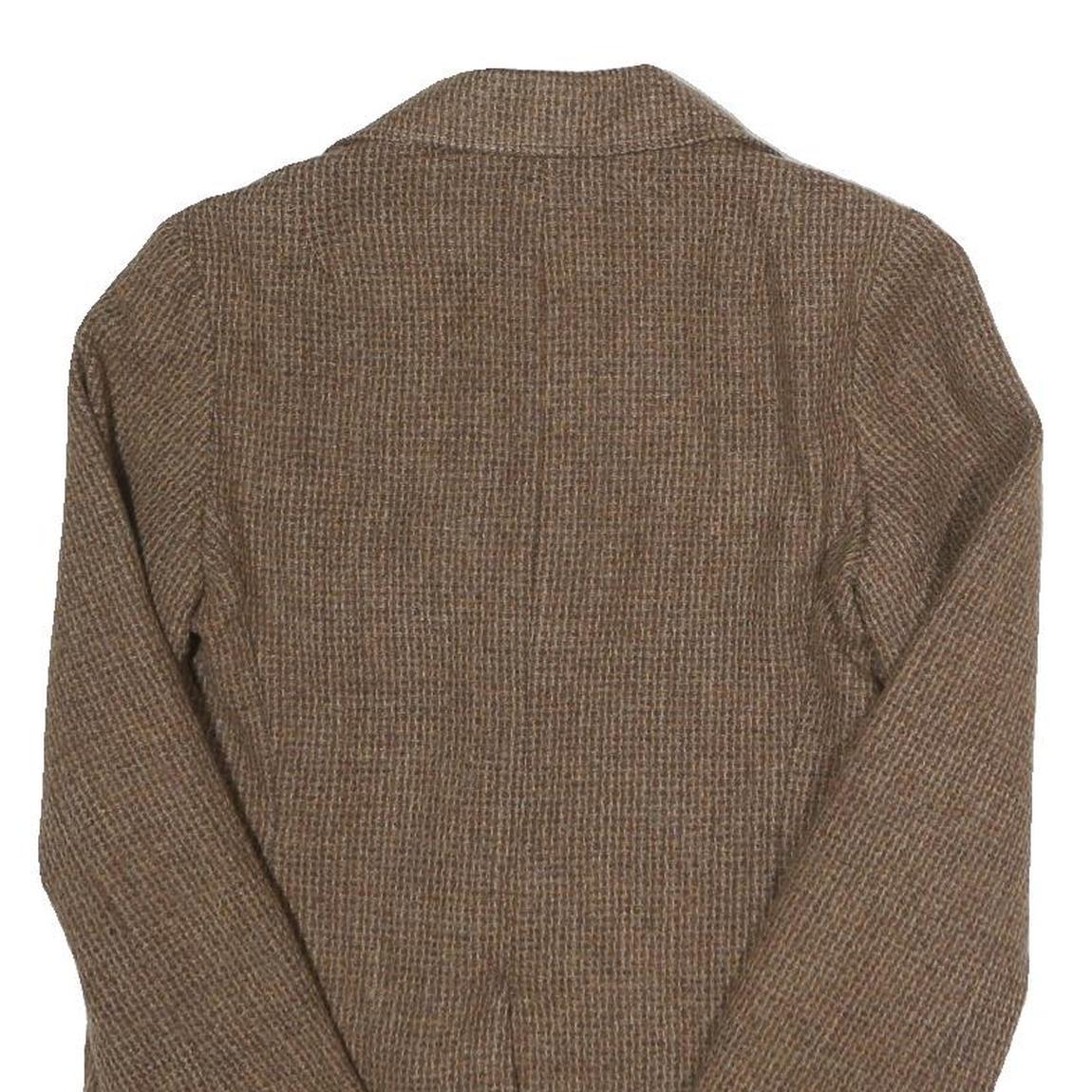 LARRY LEVINE Womens Brown Wool Check Single Breasted Blazer Jacket S Wool