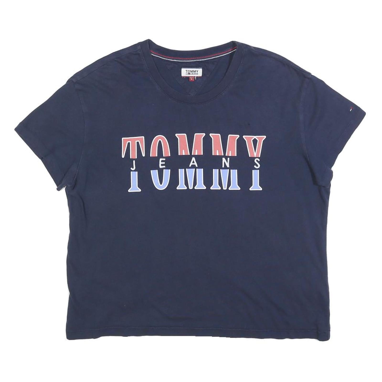 TOMMY JEANS Womens Navy Blue Graphic T-Shirt L Short Sleeve Crew Neck