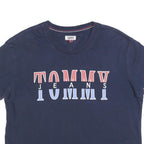 TOMMY JEANS Womens Navy Blue Graphic T-Shirt L Short Sleeve Crew Neck