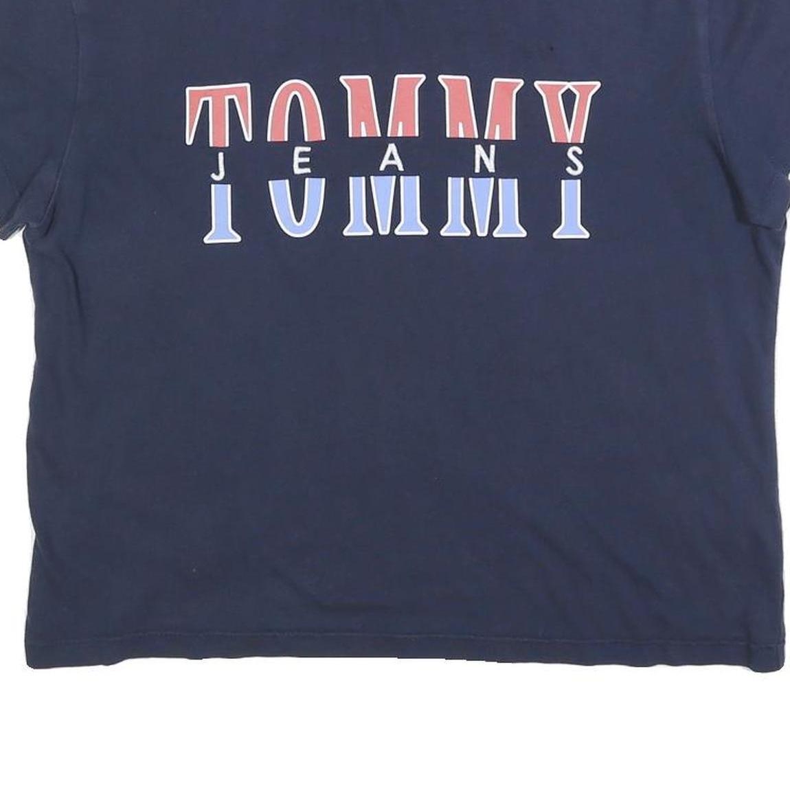 TOMMY JEANS Womens Navy Blue Graphic T-Shirt L Short Sleeve Crew Neck