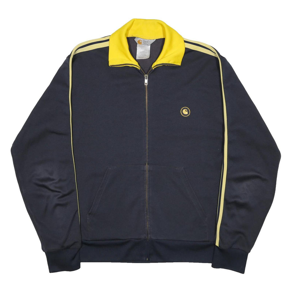 CARHARTT Mens Navy & Yellow Zip Jacket L Cotton Blend Track Style Sportswear
