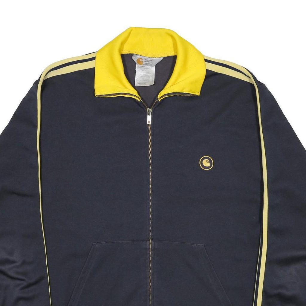 CARHARTT Mens Navy & Yellow Zip Jacket L Cotton Blend Track Style Sportswear