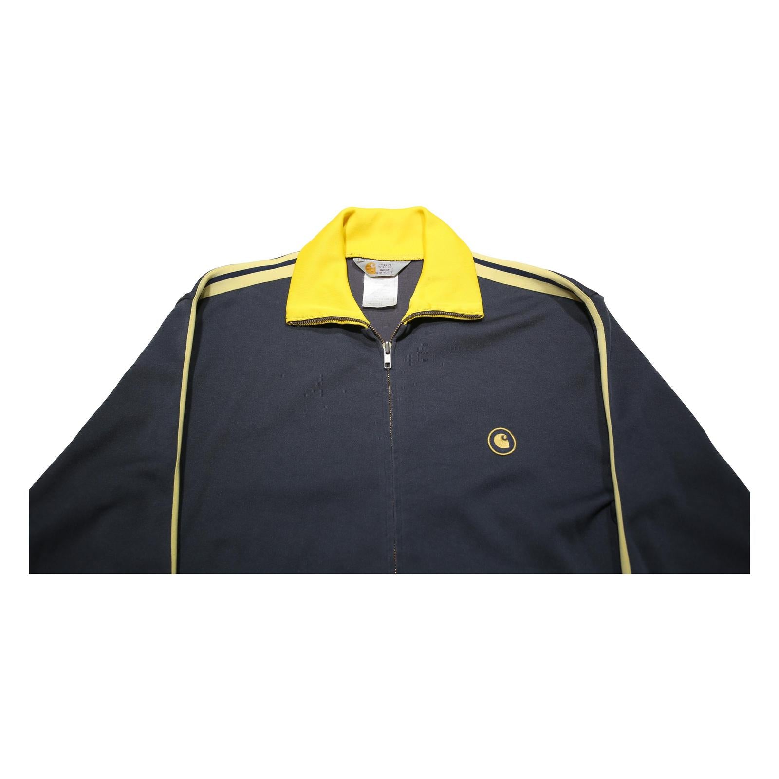 CARHARTT Mens Navy & Yellow Zip Jacket L Cotton Blend Track Style Sportswear