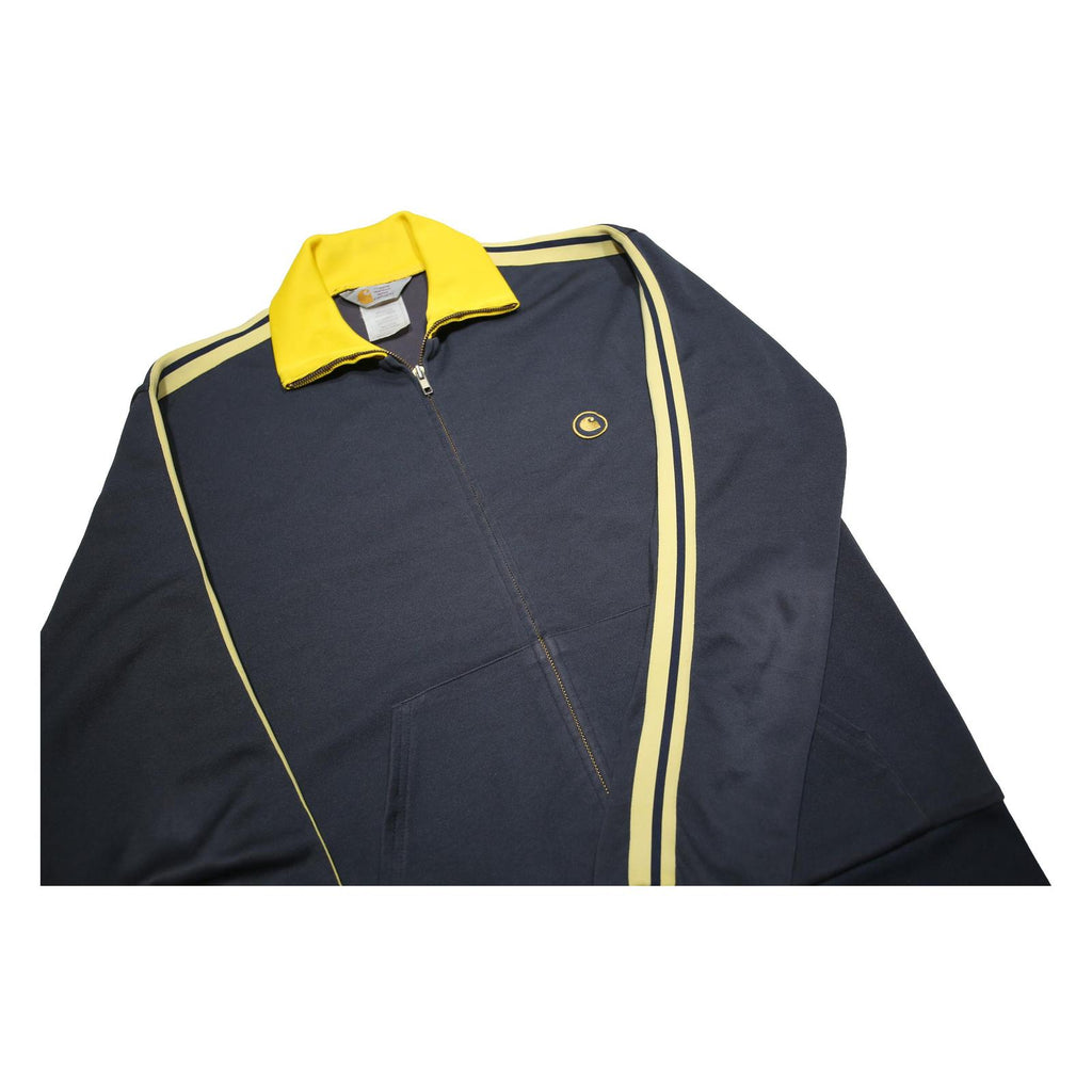 CARHARTT Mens Navy & Yellow Zip Jacket L Cotton Blend Track Style Sportswear