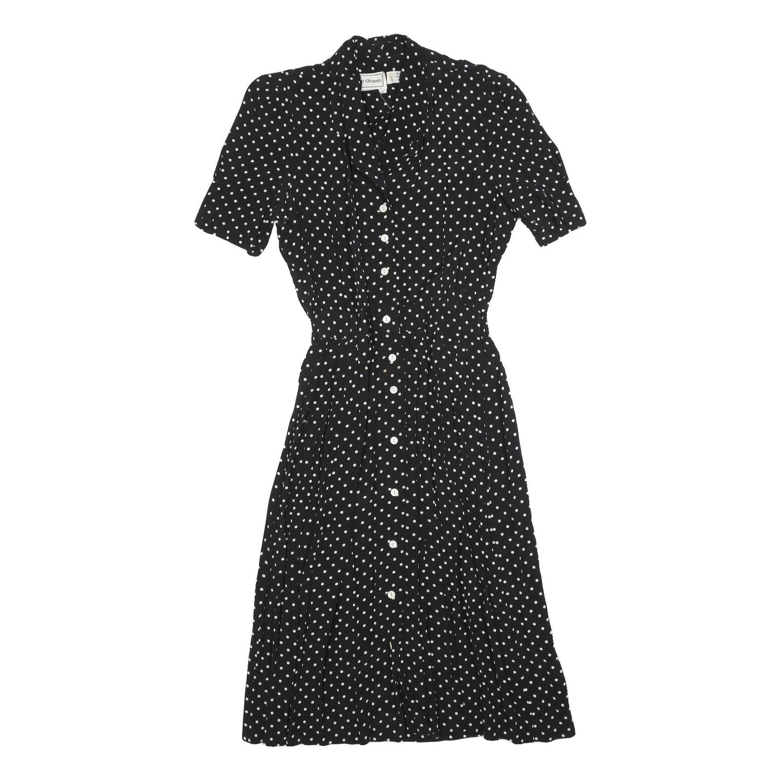 KARIN STEVENS Womens Black & White Polka Dot Day Dress Polyester Blend Short