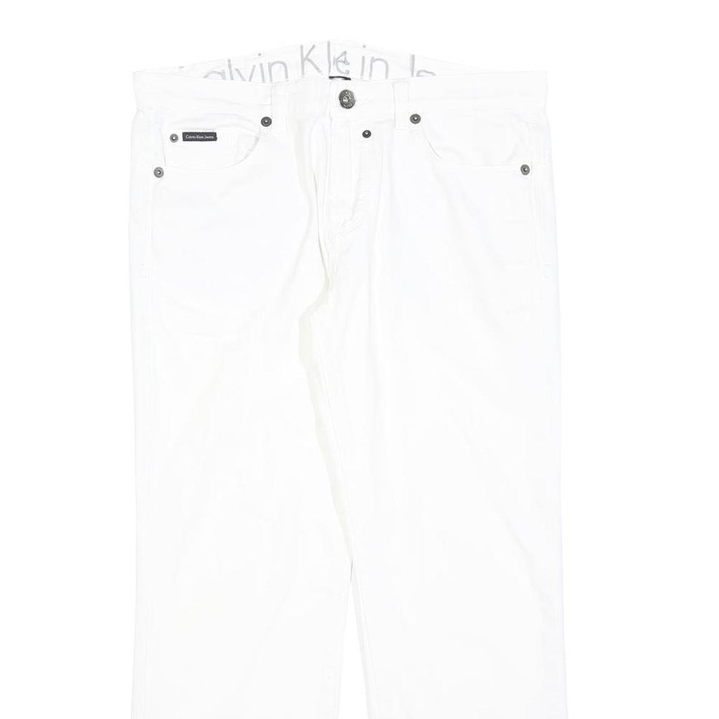 CALVIN KLEIN JEANS Womens White Regular Straight Denim W34 L28 Zip Cotton Blend