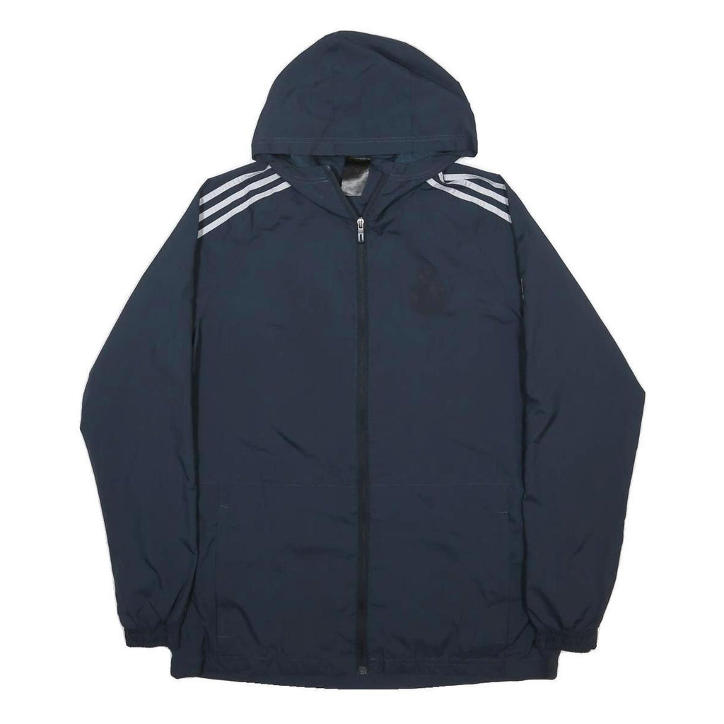 Mens Blue Outdoor Polyester Woven Hooded Jacket L Zip Stand-Up Collar Plain
