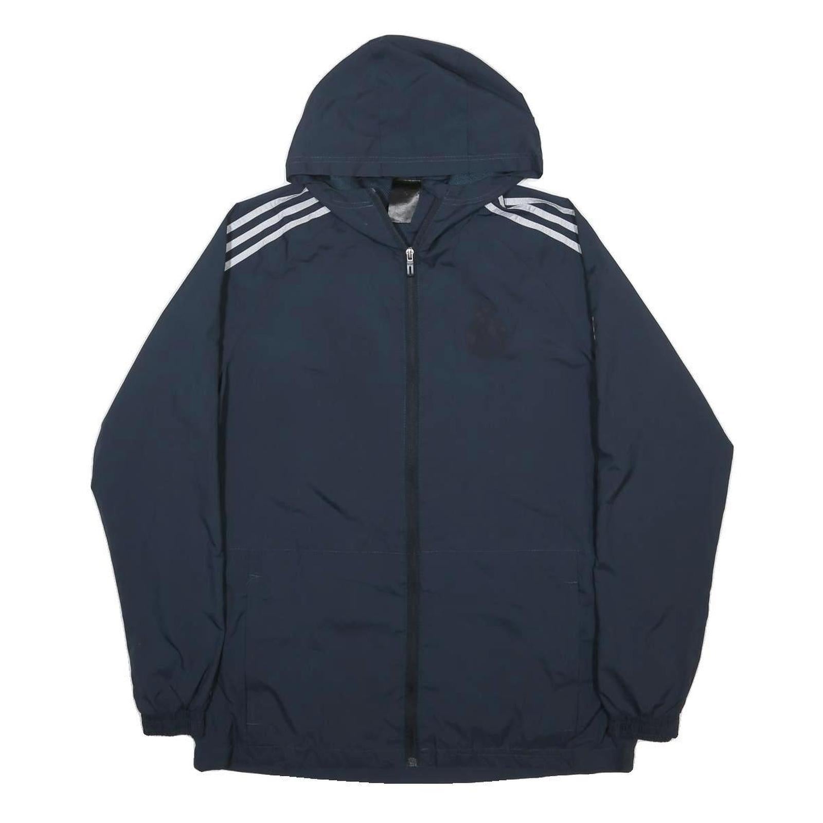 Mens Blue Outdoor Polyester Woven Hooded Jacket L Zip Stand-Up Collar Plain