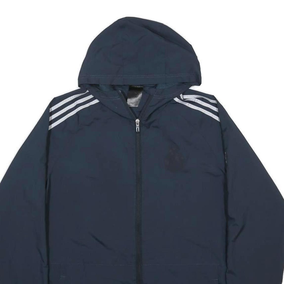 Mens Blue Outdoor Polyester Woven Hooded Jacket L Zip Stand-Up Collar Plain
