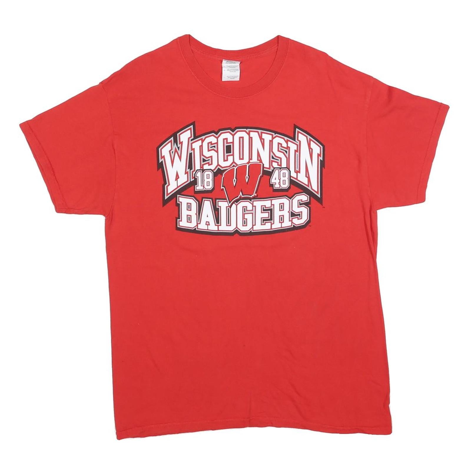 GILDAN Mens Red Wisconsin Badgers Graphic T-Shirt L Short Sleeve Crew Neck