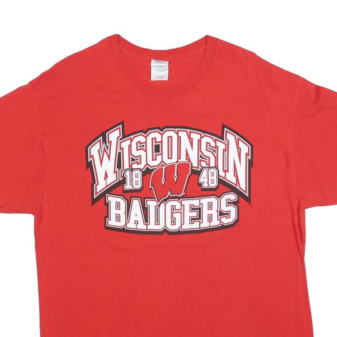 GILDAN Mens Red Wisconsin Badgers Graphic T-Shirt L Short Sleeve Crew Neck