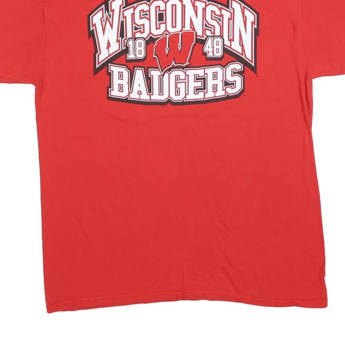 GILDAN Mens Red Wisconsin Badgers Graphic T-Shirt L Short Sleeve Crew Neck