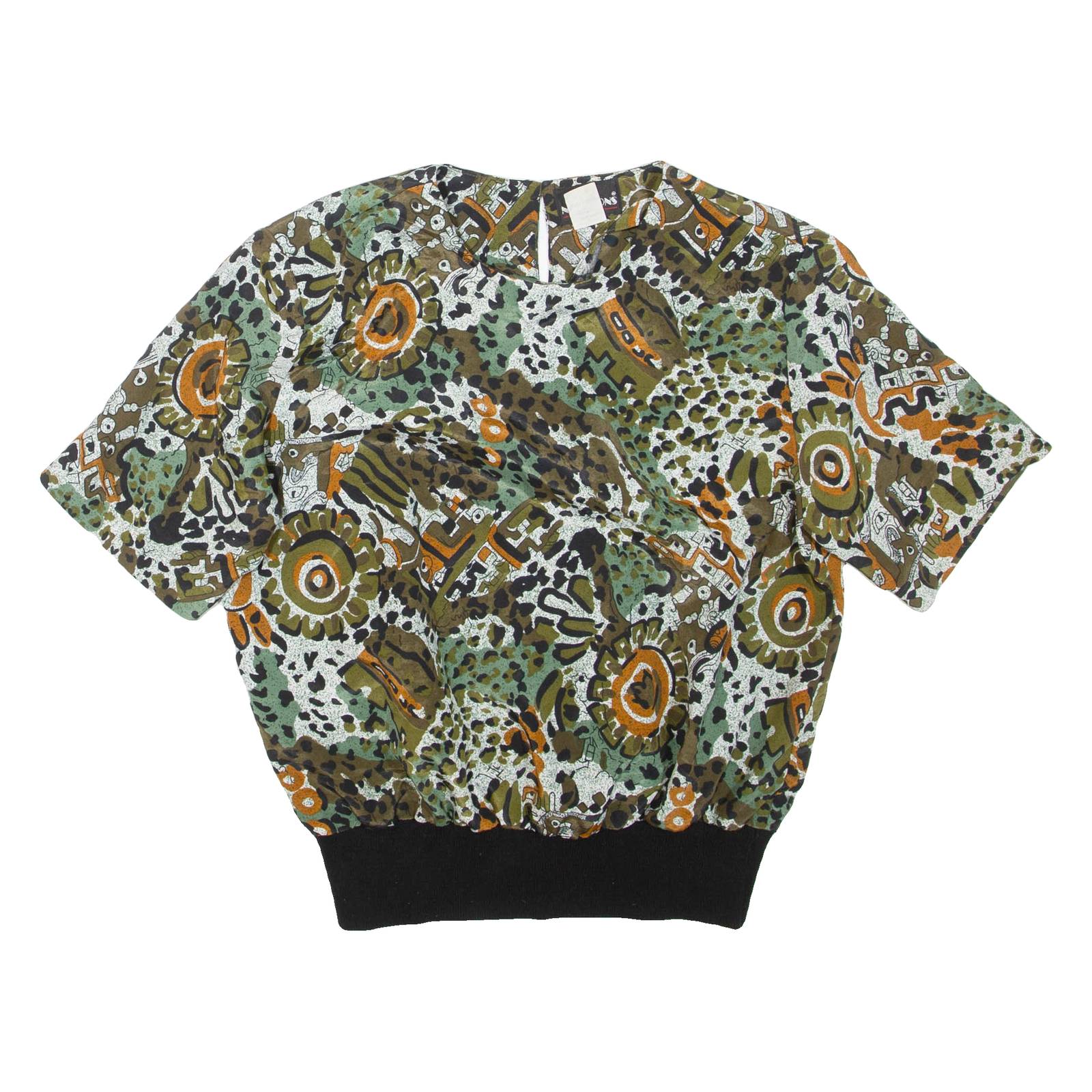 NOTATIONS Womens Printed Top Green Crazy Pattern M