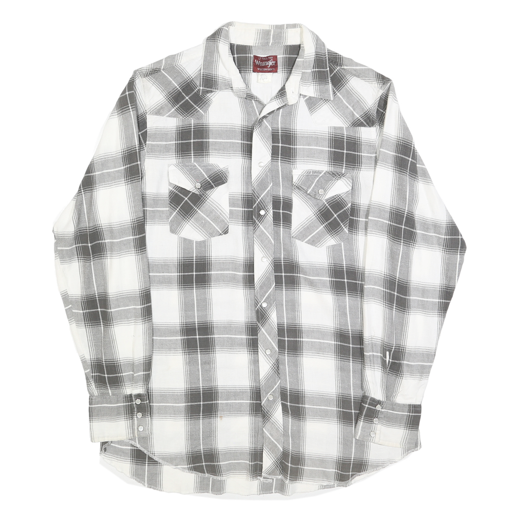 WRANGLER Mens White & Grey Checked Western Shirt M Cotton Blend Long Sleeve
