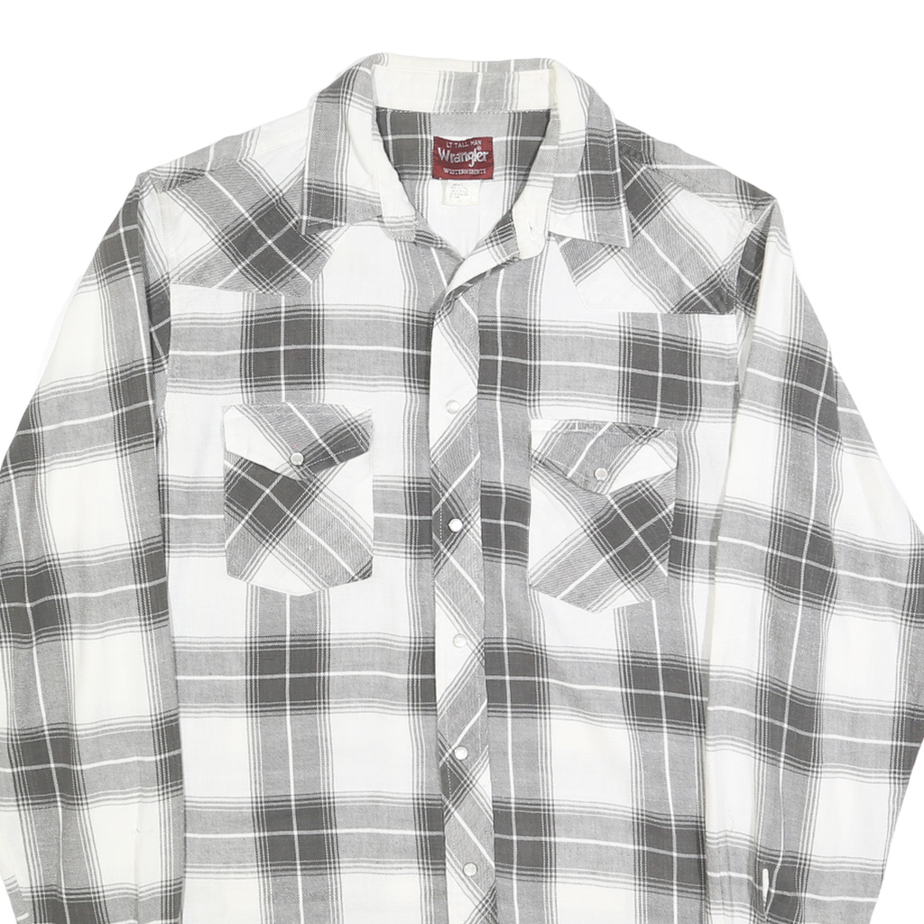 WRANGLER Mens White & Grey Checked Western Shirt M Cotton Blend Long Sleeve