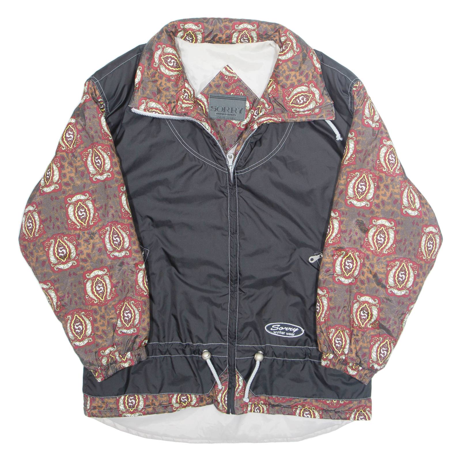 SORRY Mens Jacket Black Crazy Pattern M